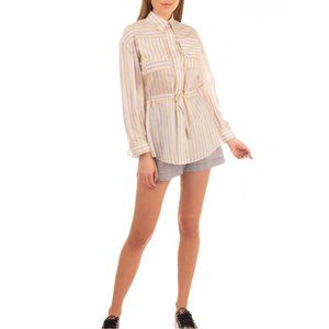 NWT Jil Sander Navy Silk Blend Striped Shirt S